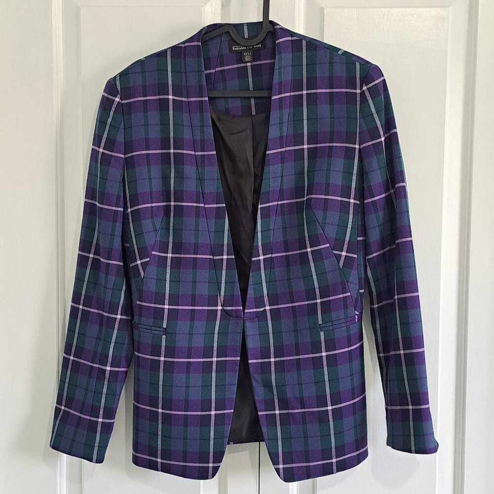 Women's Green + Purple Check Blazer